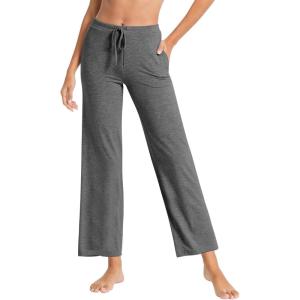 imageWiWi Pajama Pants for Women Viscose from Bamboo Soft Wide Leg Sweatpants Drawstring Bottoms Sleep Pj Pant SXXLBdark Heather Grey