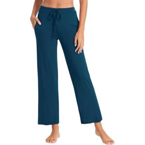 imageWiWi Pajama Pants for Women Viscose from Bamboo Soft Wide Leg Sweatpants Drawstring Bottoms Sleep Pj Pant SXXLBink Blue