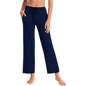 imageWiWi Pajama Pants for Women Viscose from Bamboo Soft Wide Leg Sweatpants Drawstring Bottoms Sleep Pj Pant SXXLBnavy