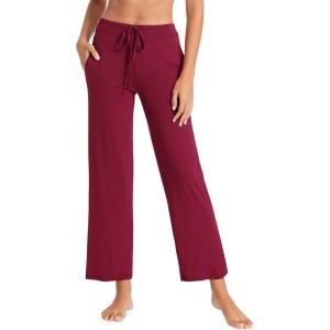 imageWiWi Pajama Pants for Women Viscose from Bamboo Soft Wide Leg Sweatpants Drawstring Bottoms Sleep Pj Pant SXXLBwine