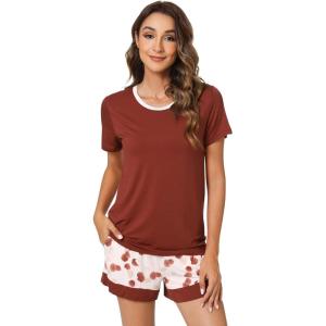 imageWiWi Pajamas Set for Women Cooling Short Sleeve Sleepwear Soft Knit Shorts Pjs Sets Viscose from Bamboo SXXLAbrickred