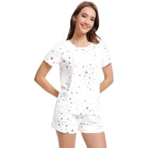 imageWiWi Pajamas Set for Women Cooling Short Sleeve Sleepwear Soft Knit Shorts Pjs Sets Viscose from Bamboo SXXLAwhite Stars