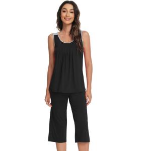 imageWiWi Pajamas Set for Women Sleeveless Tank Tops Capri Pants Pjs Sets Sleepwear Lightweight Loungewear SXXLBlack