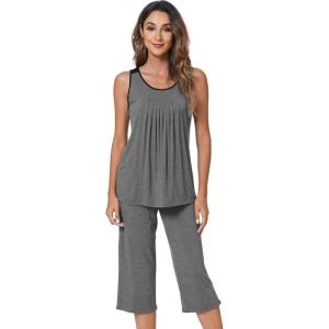 imageWiWi Pajamas Set for Women Sleeveless Tank Tops Capri Pants Pjs Sets Sleepwear Lightweight Loungewear SXXLDark Heather Grey