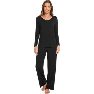imageWiWi Pajamas Sets for Women Soft Long Sleeve Tops and Pants Sleepwear Ladies Pjs Viscose from Bamboo Pj SXXLAblack