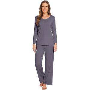 imageWiWi Pajamas Sets for Women Soft Long Sleeve Tops and Pants Sleepwear Ladies Pjs Viscose from Bamboo Pj SXXLAdark Grey