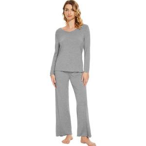 imageWiWi Pajamas Sets for Women Soft Long Sleeve Tops and Pants Sleepwear Ladies Pjs Viscose from Bamboo Pj SXXLAheather Grey