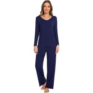 imageWiWi Pajamas Sets for Women Soft Long Sleeve Tops and Pants Sleepwear Ladies Pjs Viscose from Bamboo Pj SXXLAnavy