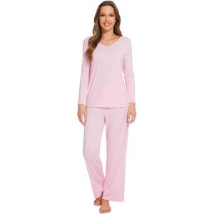 imageWiWi Pajamas Sets for Women Soft Long Sleeve Tops and Pants Sleepwear Ladies Pjs Viscose from Bamboo Pj SXXLApink