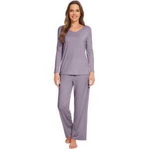 imageWiWi Pajamas Sets for Women Soft Long Sleeve Tops and Pants Sleepwear Ladies Pjs Viscose from Bamboo Pj SXXLAviolet