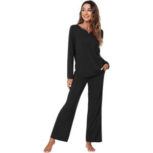 imageWiWi Pajamas Sets for Women Soft Long Sleeve Tops and Pants Sleepwear Ladies Pjs Viscose from Bamboo Pj SXXLBblack
