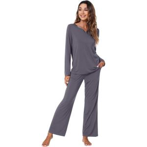 imageWiWi Pajamas Sets for Women Soft Long Sleeve Tops and Pants Sleepwear Ladies Pjs Viscose from Bamboo Pj SXXLBdark Grey