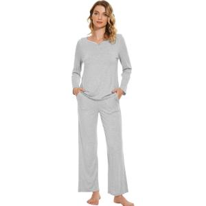 imageWiWi Pajamas Sets for Women Soft Long Sleeve Tops and Pants Sleepwear Ladies Pjs Viscose from Bamboo Pj SXXLBlight Heather Grey