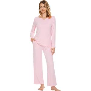 imageWiWi Pajamas Sets for Women Soft Long Sleeve Tops and Pants Sleepwear Ladies Pjs Viscose from Bamboo Pj SXXLBpink