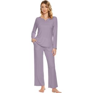 imageWiWi Pajamas Sets for Women Soft Long Sleeve Tops and Pants Sleepwear Ladies Pjs Viscose from Bamboo Pj SXXLBviolet