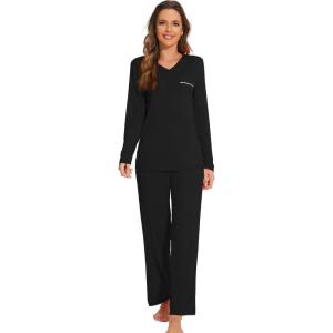 imageWiWi Pajamas Sets for Women Soft Long Sleeve Tops and Pants Sleepwear Ladies Pjs Viscose from Bamboo Pj SXXLCblack
