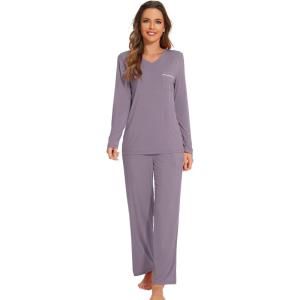 imageWiWi Pajamas Sets for Women Soft Long Sleeve Tops and Pants Sleepwear Ladies Pjs Viscose from Bamboo Pj SXXLCviolet