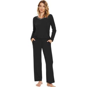 imageWiWi Pajamas Sets for Women Soft Long Sleeve Tops and Pants Sleepwear Ladies Pjs Viscose from Bamboo Pj SXXLDblack