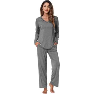 imageWiWi Pajamas Sets for Women Soft Long Sleeve Tops and Pants Sleepwear Ladies Pjs Viscose from Bamboo Pj SXXLDdark Heather Grey