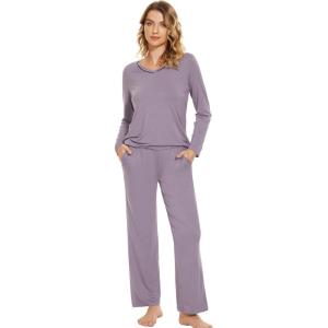 imageWiWi Pajamas Sets for Women Soft Long Sleeve Tops and Pants Sleepwear Ladies Pjs Viscose from Bamboo Pj SXXLDviolet