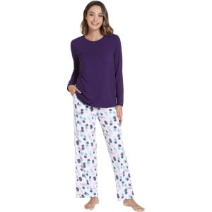 imageWiWi Pajamas for Women Long Sleeve Pajama Set Viscose from Bmaboo Soft Sleep Lounge Set Sleepwear SXXLDark Purpledark Purple Dots