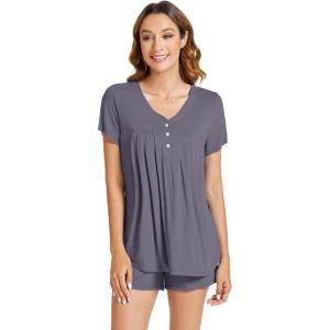 imageWiWi Pajamas for Women Short Sleeve Top with Shorts Viscose from Bamboo Pajama Set Cooling Sleepwear SXXLBpurplish Grey