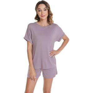 imageWiWi Pajamas for Women Short Sleeve Top with Shorts Viscose from Bamboo Pajama Set Cooling Sleepwear SXXLDdeauville Mauve