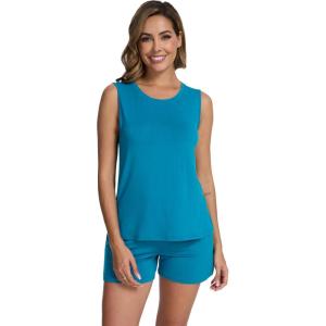 imageWiWi Pajamas for Women Tank Top Pajama Set Sleeveless Viscose from Bamboo Sleepwear Soft Shorts Pjs Sets Pj Loungewear SXXLTeal Blue