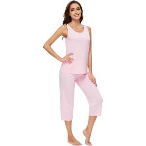imageWiWi Pajamas for WomenViscose Made from Bamboo Sleeveless Pjs Tank Top Capri Pants Pajama Set SXXLApink