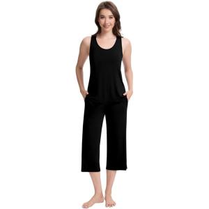 imageWiWi Pajamas for WomenViscose Made from Bamboo Sleeveless Pjs Tank Top Capri Pants Pajama Set SXXLBblack