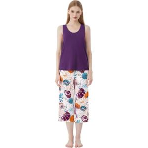 imageWiWi Pajamas for WomenViscose Made from Bamboo Sleeveless Pjs Tank Top Capri Pants Pajama Set SXXLBdark PurplePumpkin