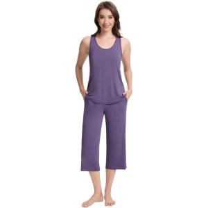 imageWiWi Pajamas for WomenViscose Made from Bamboo Sleeveless Pjs Tank Top Capri Pants Pajama Set SXXLBlavender