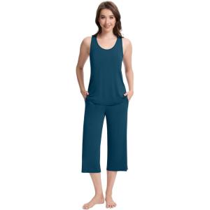 imageWiWi Pajamas for WomenViscose Made from Bamboo Sleeveless Pjs Tank Top Capri Pants Pajama Set SXXLBpeacock Blue