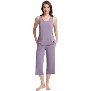 imageWiWi Pajamas for WomenViscose Made from Bamboo Sleeveless Pjs Tank Top Capri Pants Pajama Set SXXLBviolet