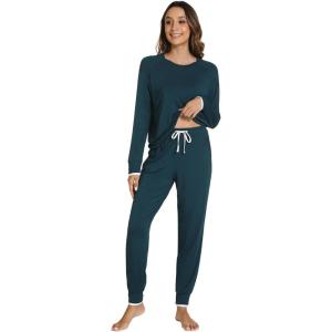 imageWiWi Pajamas set for WomenViscose from Bamboo Long Sleeve Pajama Sets Crew Neck Pj with Joggers Comfy Loungewear SXXLDeep Teal