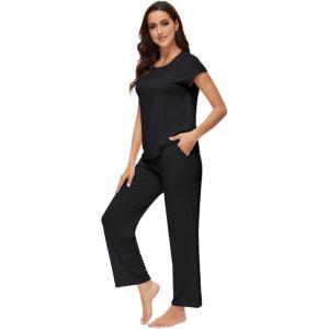 imageWiWi Soft Pajama Set for Women Raglan Sleeve Viscose from Bamboo Sleepwear Lightweight Loose Pajamas Pjs Sets SXXLBlack
