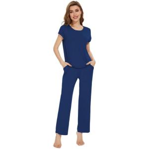 imageWiWi Soft Pajama Set for Women Raglan Sleeve Viscose from Bamboo Sleepwear Lightweight Loose Pajamas Pjs Sets SXXLBlue Depth