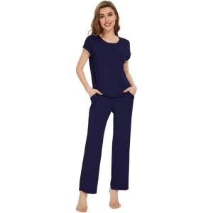 imageWiWi Soft Pajama Set for Women Raglan Sleeve Viscose from Bamboo Sleepwear Lightweight Loose Pajamas Pjs Sets SXXLNavy