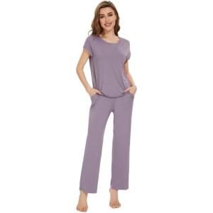 imageWiWi Soft Pajama Set for Women Raglan Sleeve Viscose from Bamboo Sleepwear Lightweight Loose Pajamas Pjs Sets SXXLViolet