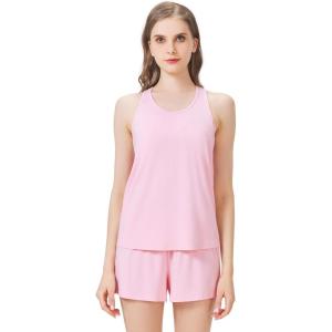 imageWiWi Soft Viscose from Bamboo Pajamas for Women Tank Top and Shorts Sleepwear Cool Pjs Sleeveless Pajama Set SXXLPink