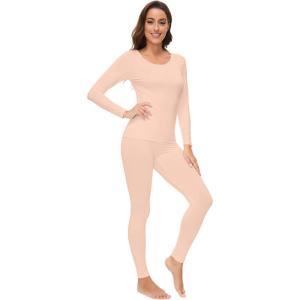 imageWiWi Soft Viscose from Bamboo Underwear for Women Thermal Long Johns Sets Super Warm Base Layer Top Pants Pajamas Set S3XAbeige