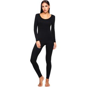 imageWiWi Soft Viscose from Bamboo Underwear for Women Thermal Long Johns Sets Super Warm Base Layer Top Pants Pajamas Set S3XAblack