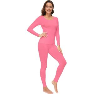 imageWiWi Soft Viscose from Bamboo Underwear for Women Thermal Long Johns Sets Super Warm Base Layer Top Pants Pajamas Set S3XAhot Pink