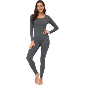 imageWiWi Soft Viscose from Bamboo Underwear for Women Thermal Long Johns Sets Super Warm Base Layer Top Pants Pajamas Set S3XAiron Grey