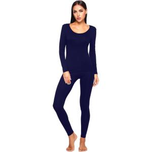 imageWiWi Soft Viscose from Bamboo Underwear for Women Thermal Long Johns Sets Super Warm Base Layer Top Pants Pajamas Set S3XAnavy
