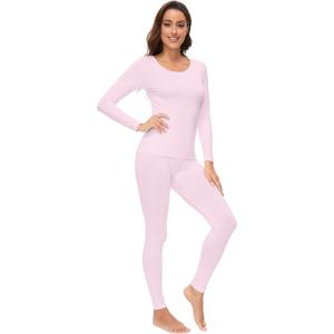 imageWiWi Soft Viscose from Bamboo Underwear for Women Thermal Long Johns Sets Super Warm Base Layer Top Pants Pajamas Set S3XApink