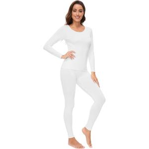 imageWiWi Soft Viscose from Bamboo Underwear for Women Thermal Long Johns Sets Super Warm Base Layer Top Pants Pajamas Set S3XApure White