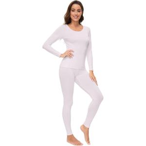 imageWiWi Soft Viscose from Bamboo Underwear for Women Thermal Long Johns Sets Super Warm Base Layer Top Pants Pajamas Set S3XApurplish White