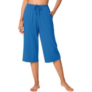 imageWiWi Viscose Capri Pants for Women Wide Leg Pajama with Pockets Soft Knit Lounge Sleep Pj Bottoms SXXLBright Blue