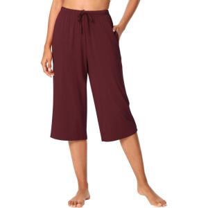 imageWiWi Viscose Capri Pants for Women Wide Leg Pajama with Pockets Soft Knit Lounge Sleep Pj Bottoms SXXLBrownish Red